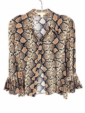 Michael Kors Collection Size 4 Brown/Black Reptile Silk Designer Blouse